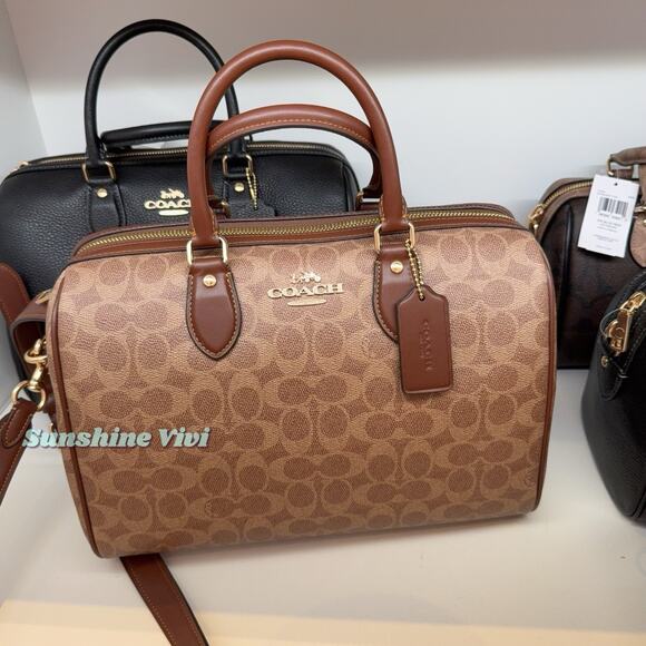 Coach Handbags - NWT Coach Rowan Large Satchel Bag In Signature Canvas CV959 Gold/Tan/Brown